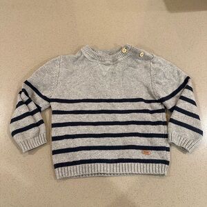 MNG Mango Kids Grey Striped Knit Crewneck Sweater Size 12-18 Months